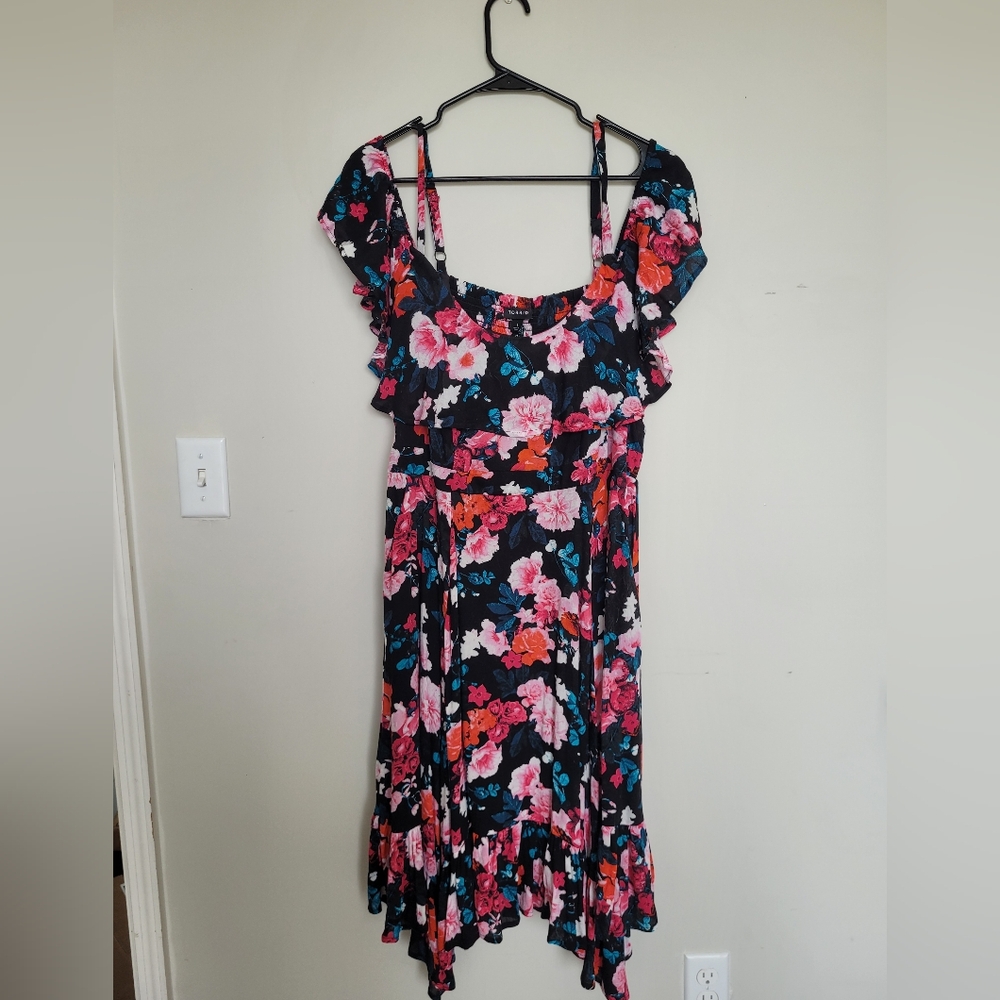 Torrid Pink and Orange Flutter Sleeve Maxi Dress